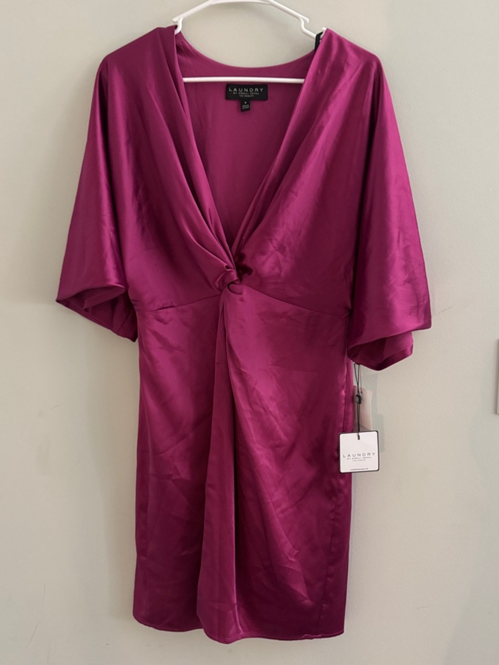 Laundry By Shelli Segal Fuchsia Satin Knot-Front dress